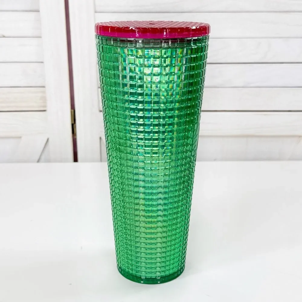 Starbucks 2023‎ Watermelon Grid Cut Acrylic Tumbler Cup Green Pink 24oz Venti
